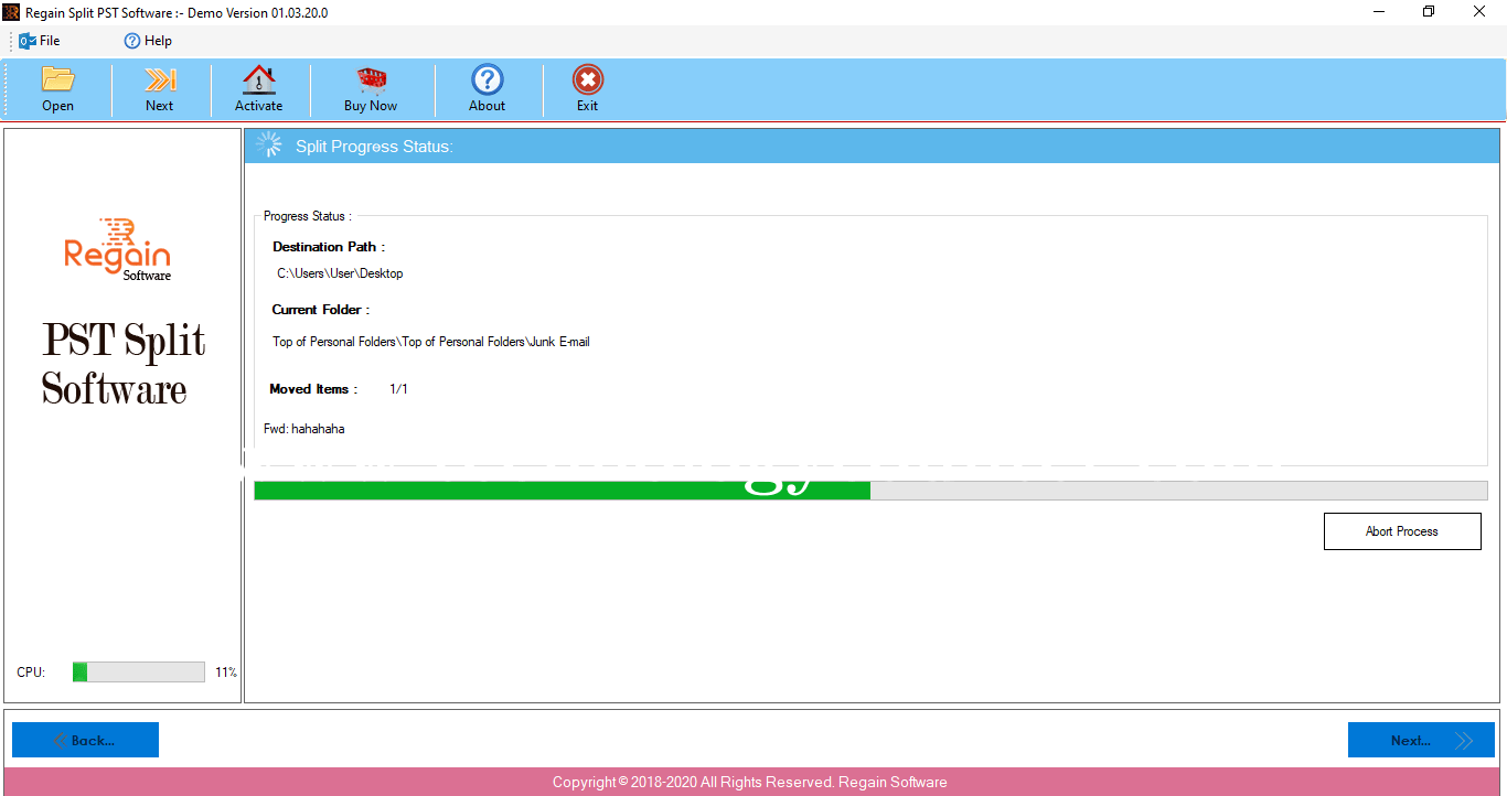 Regain PST Splitter Screenshots